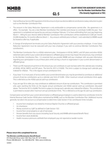 GL-5  Salary Reduction Agreement Guidelines (Print on demand)