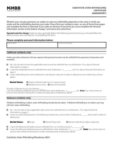 Substitute State Withholding Certificate Mandatory