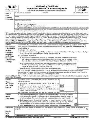 W-4P Withholding Certificate with Pension (Print on demand)