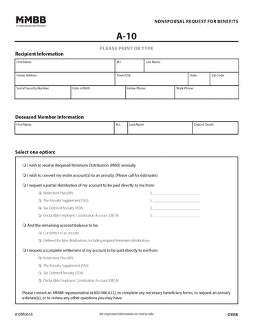 A-10 Nonspousal Request For Benefits (Print on demand)