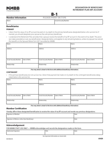 B-1 Designation of Beneficiary Retirement Plan (RP) Account (Print on demand)