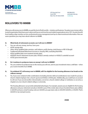 ROLLOVERS TO MMBB (Print on demand)